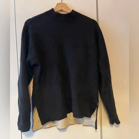 Everlane Luxe Double-knit Black and Cream Mockneck Sweater - Size S - Picture 1 of 7